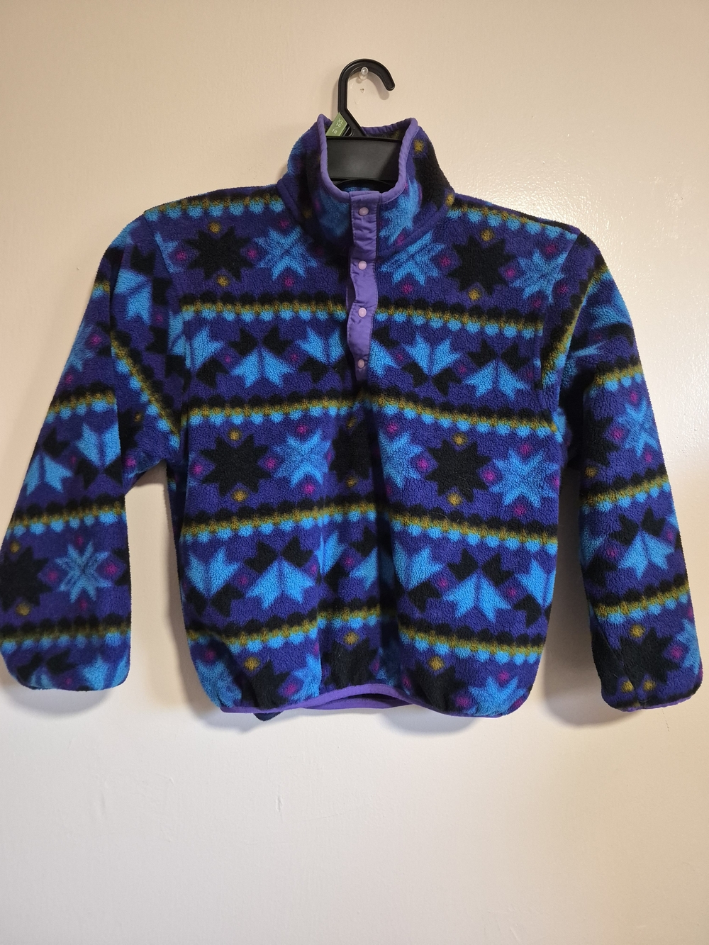 1990's Vintage L.L. Bean Kids Star-Pattern Fleece Pullover SIZE M (Womens XS)